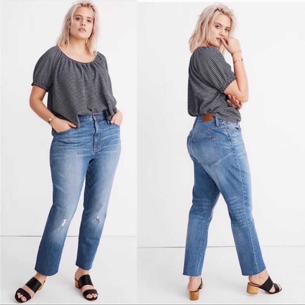 Madewell The High-Rise Slim Boyjean Dover Wash Raw-Hemmed Edition Plus Size 35